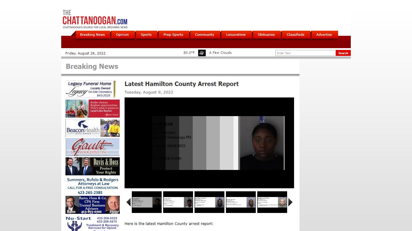 Latest Hamilton County Arrest Report - Chattanoogan.com